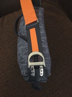 Christian Dior Navy Flightline Denim Trotter Bag with Canvas Orange Strap